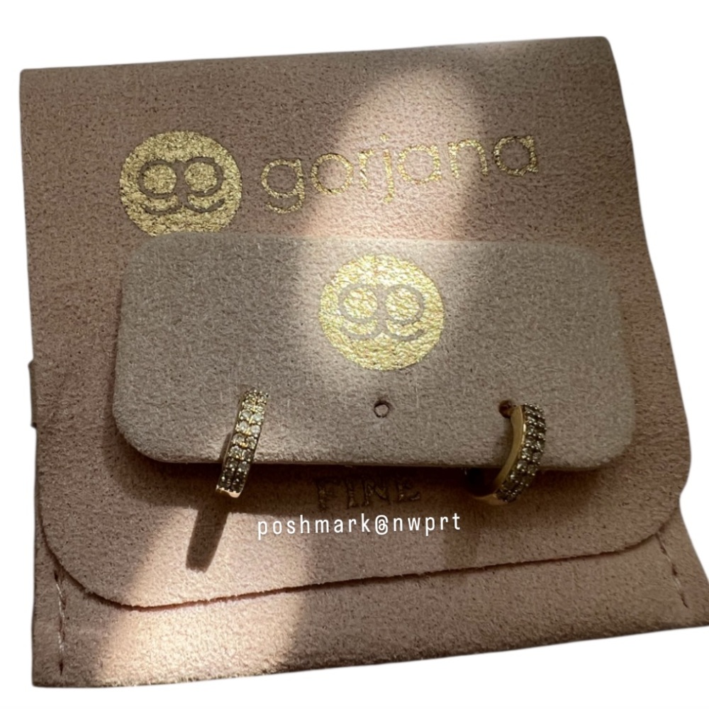 PAIR 2️⃣✌️Gorjana Diamond Double Down 14k Yellow Gold Huggies Tiny Hoop Earrings - Picture 5 of 13